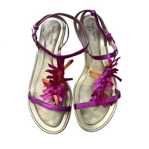 Kate Spade Purple Orange Strappy Fringe Flat Sandals Gold Sz 9